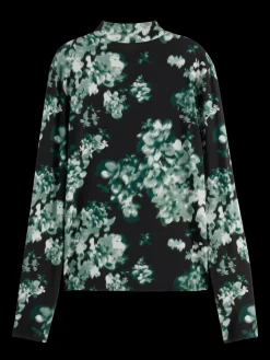 Hot All over printed mock neck LS t-shirt Women Blouses & Shirts
