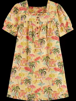 Online All-over printed short-sleeved linen blend dress Kids Dresses & Jumpsuits