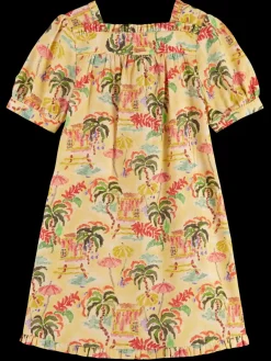 Online All-over printed short-sleeved linen blend dress Kids Dresses & Jumpsuits