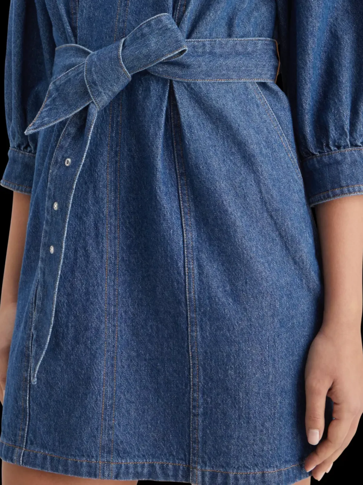 Clearance Belted v - neck washed denim dress Women Dresses & Jumpsuits