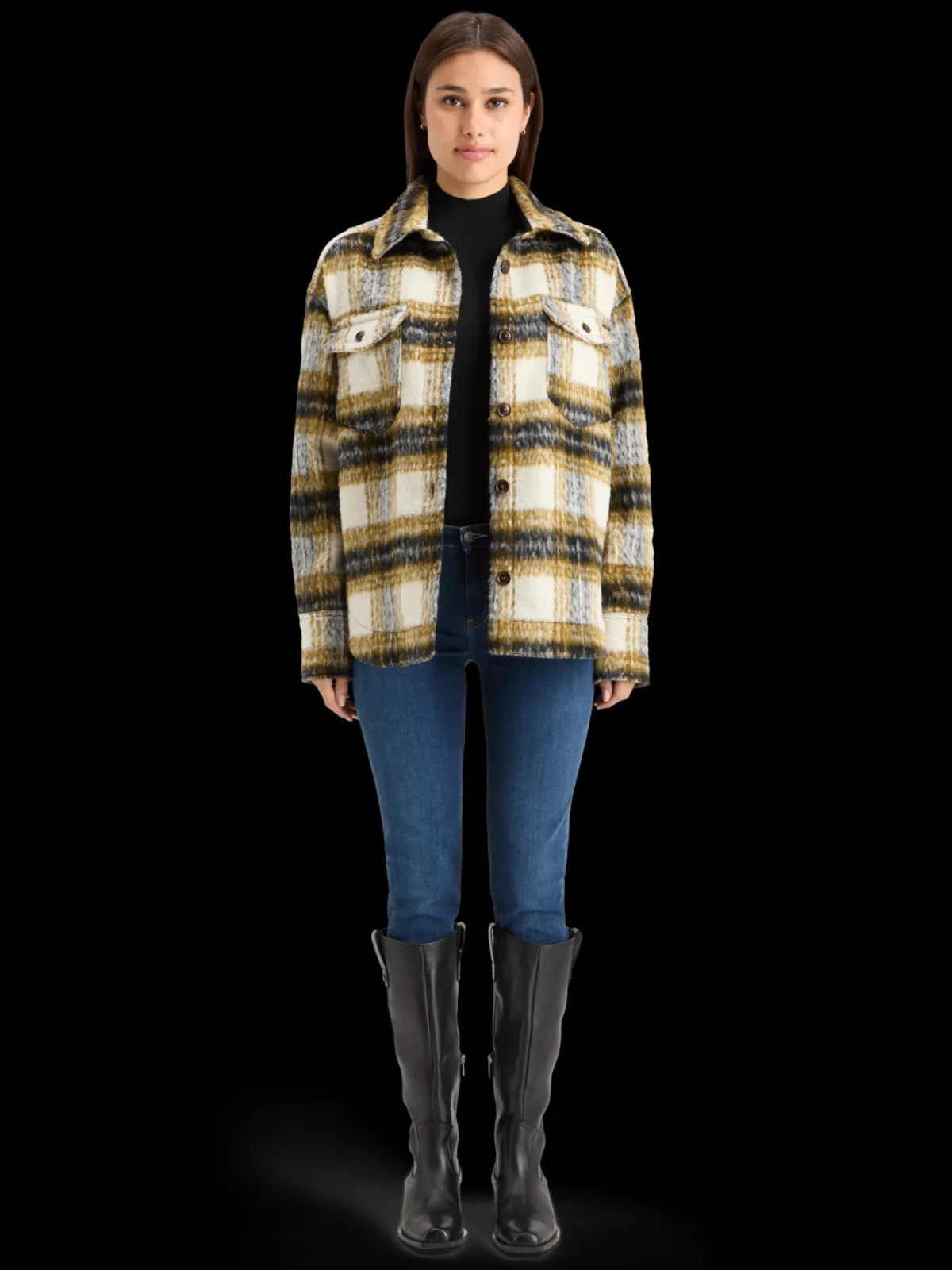 Best BRUSHED CHECK WOOL MIX SHIRT JACKET Women Jackets & Coats