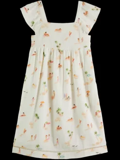 Clearance Capped sleeve all-over printed crinkle cotton dress Kids Dresses & Jumpsuits