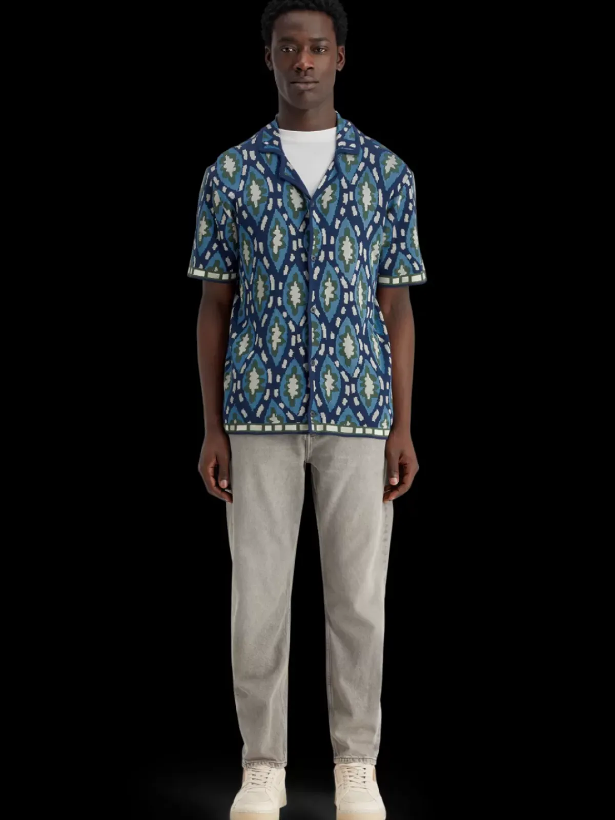 Online Jacquard knitted short-sleeved shirt Knitwear