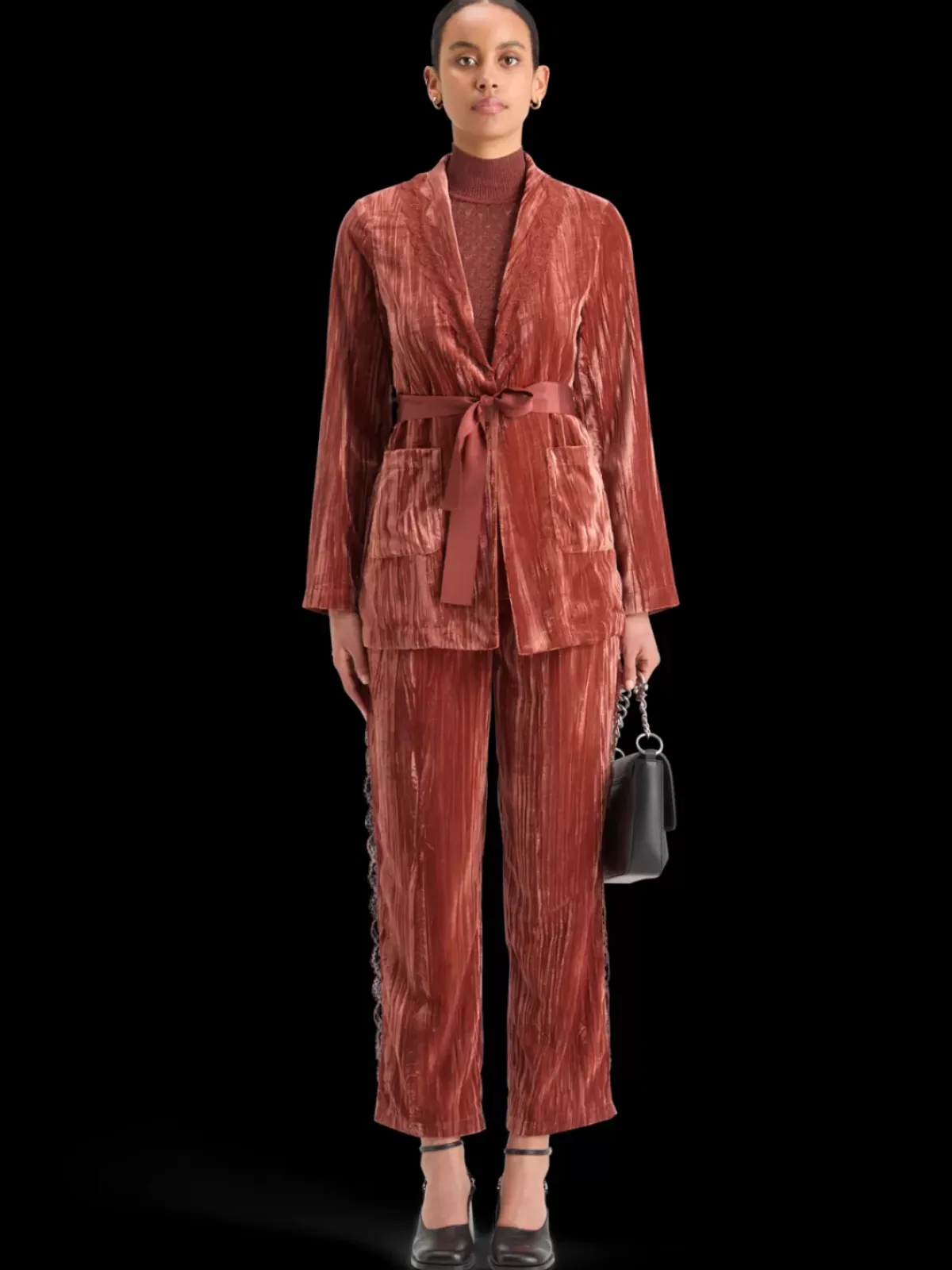 New LACE TRIMMED VELVET PYJAMA BLAZER Women Blazers