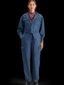 Fashion LIGHTWEIGHT DENIM JUMPSUIT IN DARK WASH WITH TONAL DETAILING Women Dresses & Jumpsuits