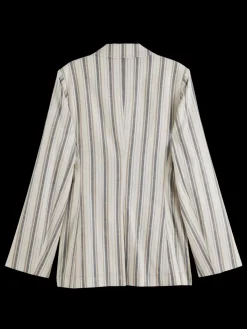 Fashion LUREX LINEN BLEND STRIPE BLAZER Women Blazers