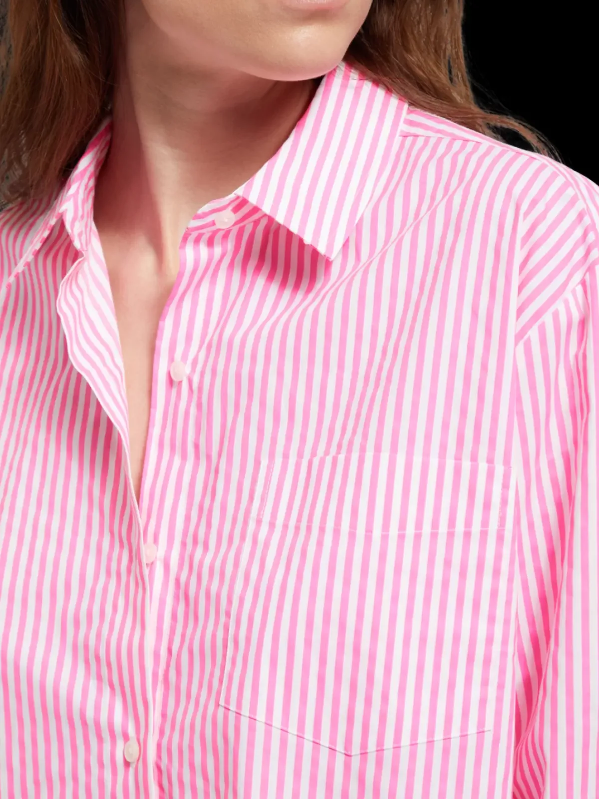 New OVERSIZED POPLIN SHIRT IN FLUO PINK /WHITE STRIPE Women Tops & T-shirts
