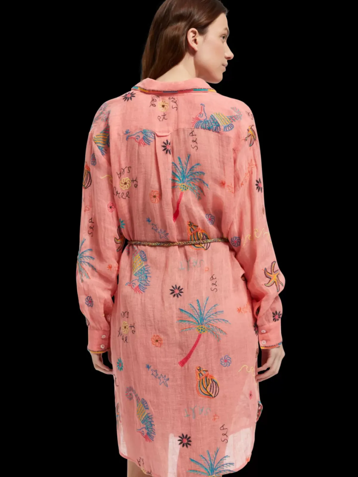 Clearance OVERSIZED SHIRT DRESS WITH MULTICOLOR EMBROIDERY Women Dresses & Jumpsuits