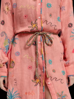 Clearance OVERSIZED SHIRT DRESS WITH MULTICOLOR EMBROIDERY Women Dresses & Jumpsuits