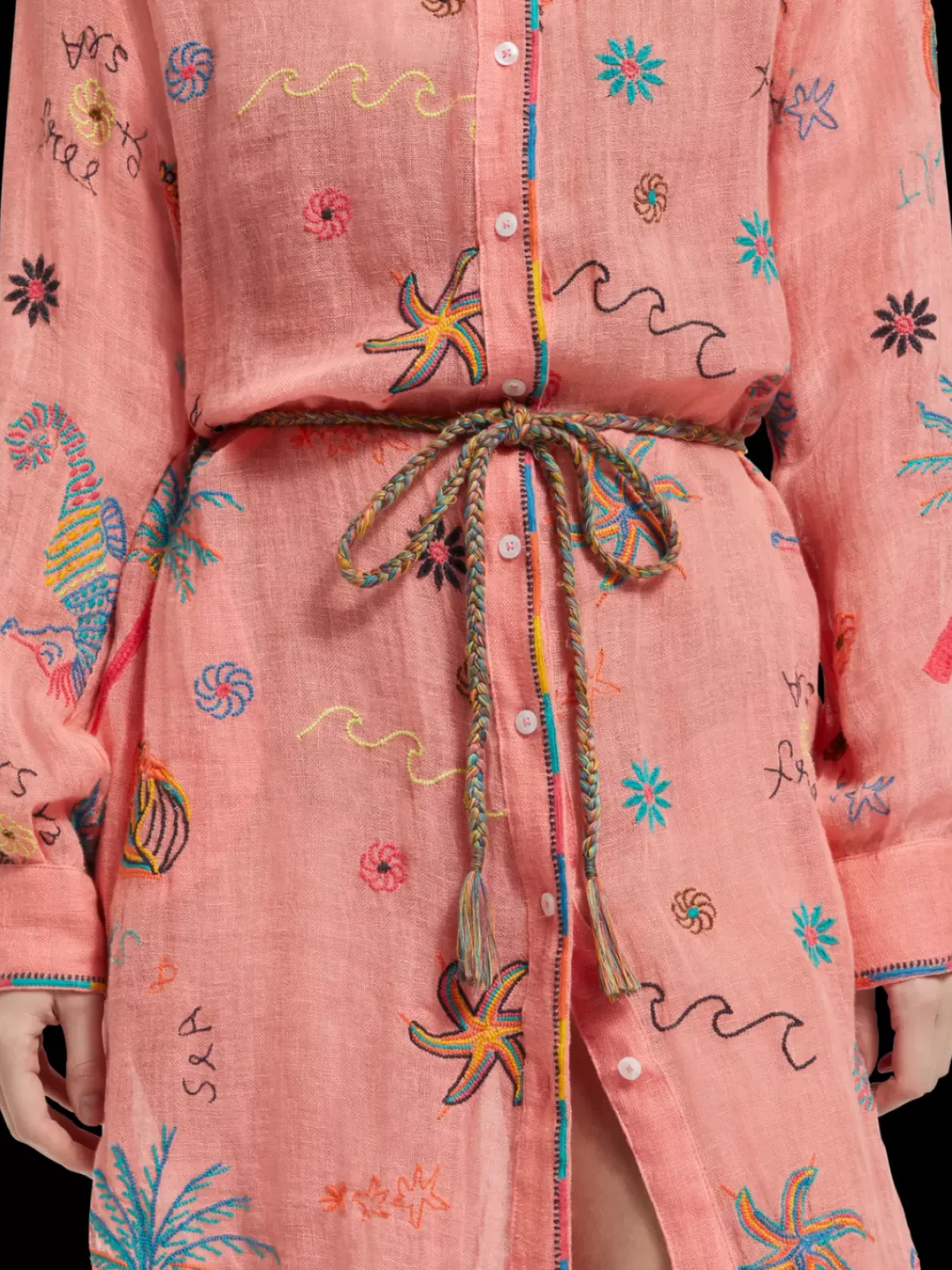 Clearance OVERSIZED SHIRT DRESS WITH MULTICOLOR EMBROIDERY Women Dresses & Jumpsuits