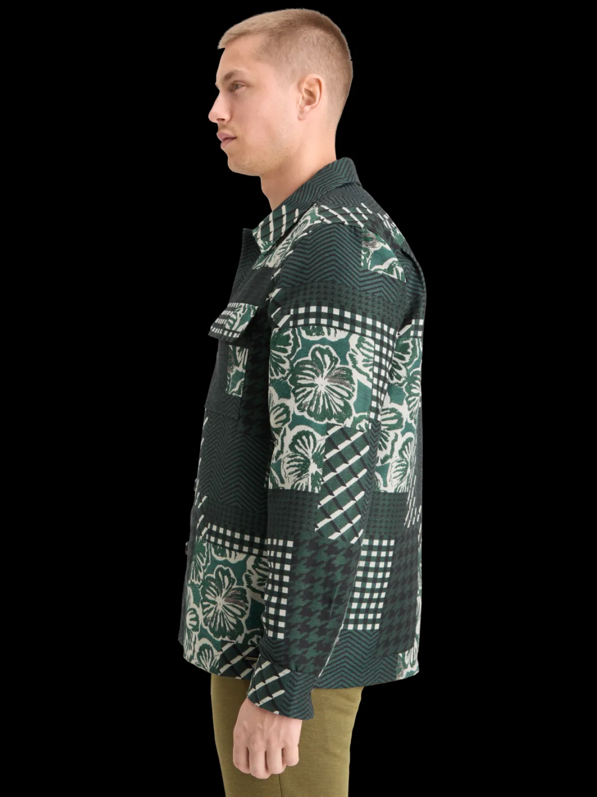 Fashion PATCHWORK JACQUARD OVERSHIRT Jackets & Coats