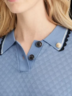Hot Pointelle collared knitted tee Women Knitwear