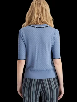 Hot Pointelle collared knitted tee Women Knitwear