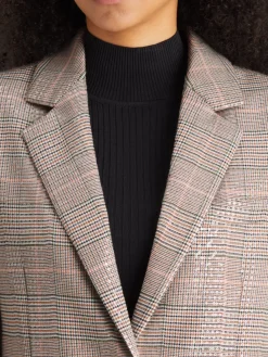 Best Sequin prince of wales check boyfriend single breasted blazer Women Blazers