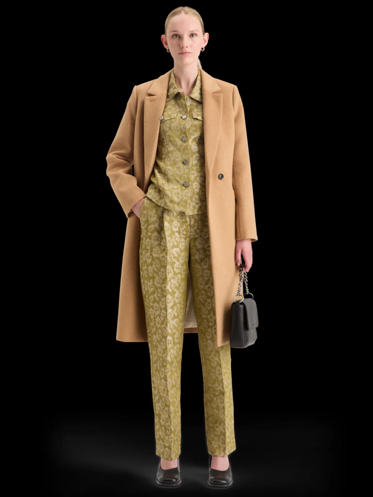 Hot SINGLE BREASTED HERRINGBONE WOOL BLEND TAILORED COAT Women Jackets & Coats