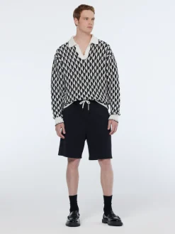 Online Textured jacquard dropped shoulder long sleeve polo Knitwear