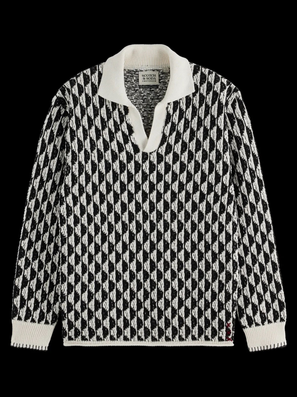 Online Textured jacquard dropped shoulder long sleeve polo Knitwear