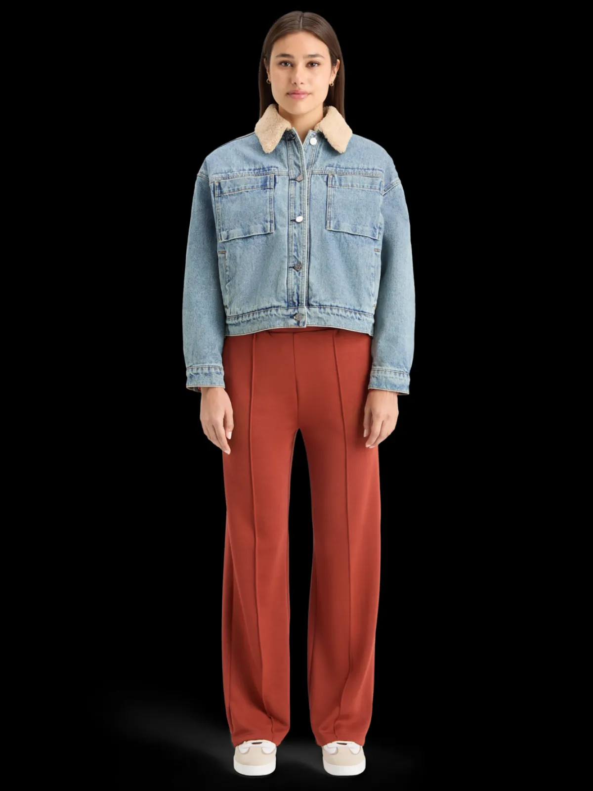 Hot WASHED DENIM JACKET WITH SHERPA DETAILS Women Jackets & Coats