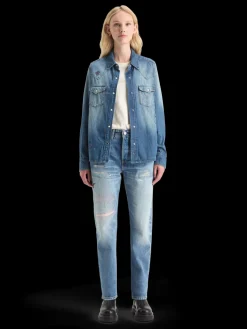Clearance WASHED REGULAR FIT DENIM WESTERN SHIRT WITH EMBROIDERIES Women Blouses & Shirts