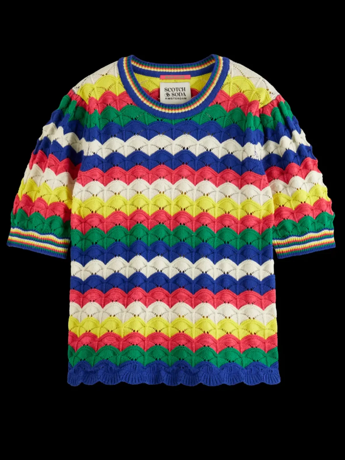 Best WAVE STITCH KNITTED SHORT SLEEVE PULLOVER Women Tops & T-shirts