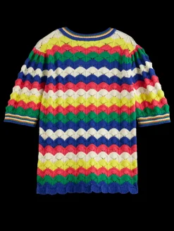 Best WAVE STITCH KNITTED SHORT SLEEVE PULLOVER Women Tops & T-shirts