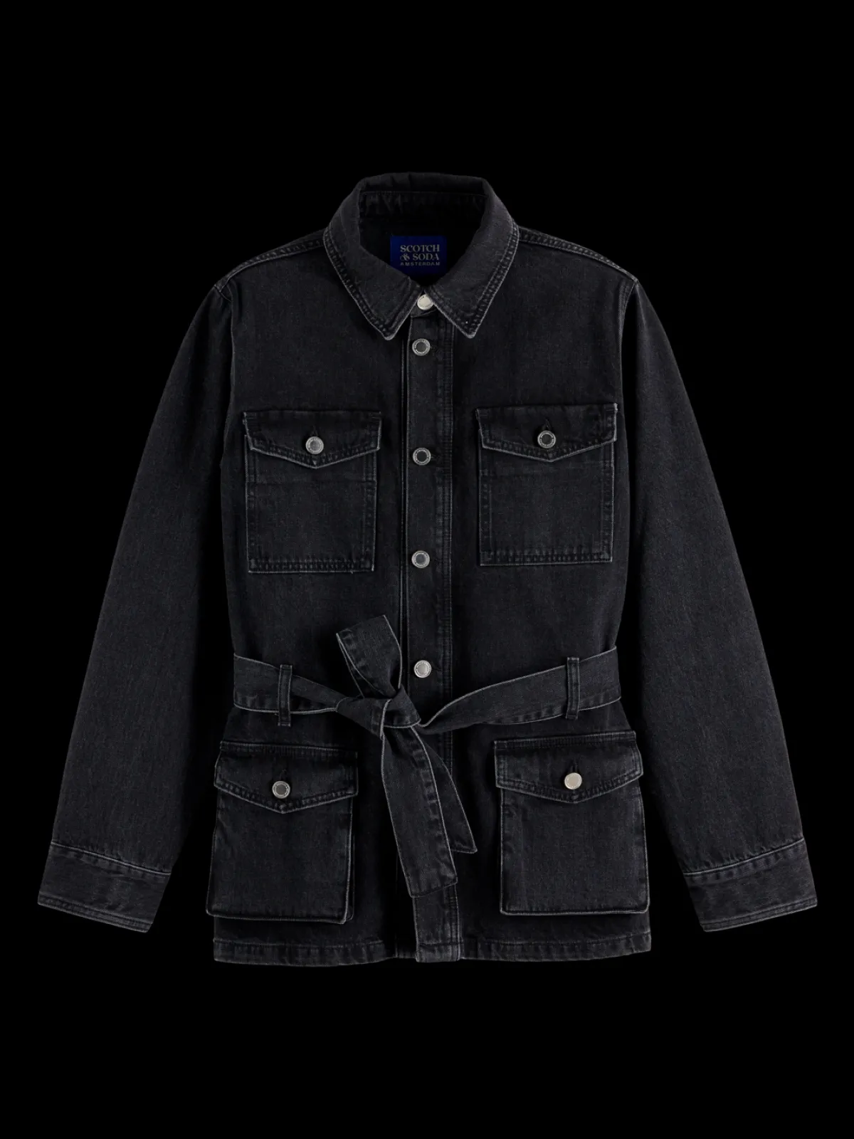 Discount WORKED OUT BLACK CARGO DENIM JACKET WITH BELT Women Jackets & Coats